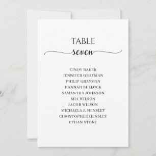 Modern Black Script Table Number 7 Seating Chart