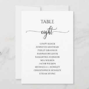 Modern Black Script Table Number 8 Seating Chart