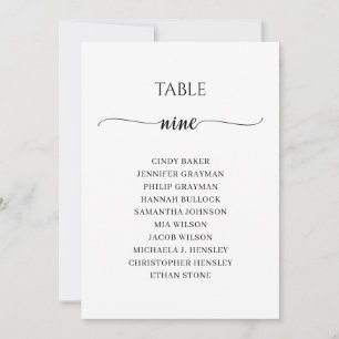 Modern Black Script Table Number 9 Seating Chart