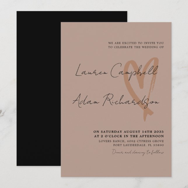 Modern Black Script Terracotta Wedding Invitation (Front/Back)