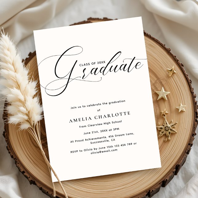 Modern Black Script Typography Graduation Party Invitation (Creator Uploaded)