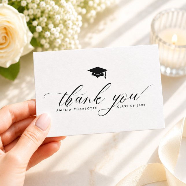 Modern Black Script Typography Graduation Party Thank You Card (Creator Uploaded)