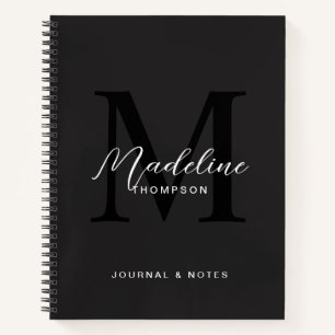 Modern Black Script Typography Initial Monogram Notebook