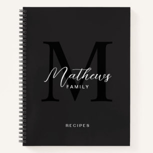 Modern Black Script Typography Monogram Recipe Notebook