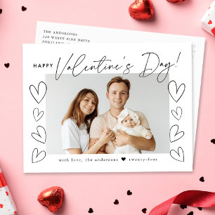 Modern Black Script Valentine's Day Photo Holiday Postcard