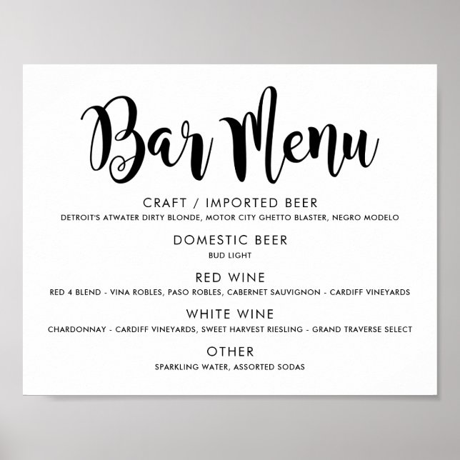Modern Black Script Wedding Bar Menu Poster (Front)