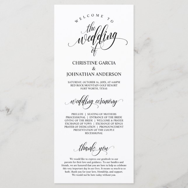 Modern Black Script, Wedding Ceremony Program (Front)