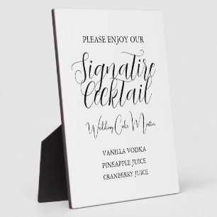 Modern Black Script Wedding Signature Drink  Plaque
