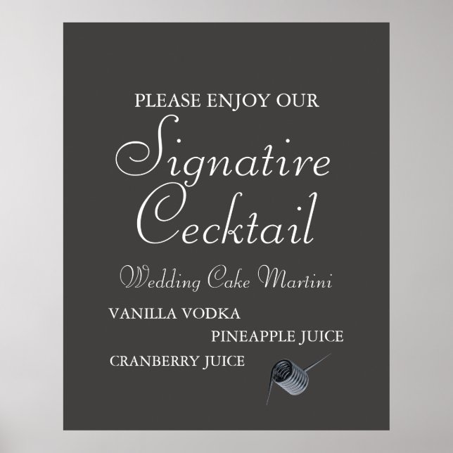 Modern Black Script Wedding Signature Drink Poster (Front)