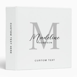 Modern Black Script White Grey Initial Monogram Binder