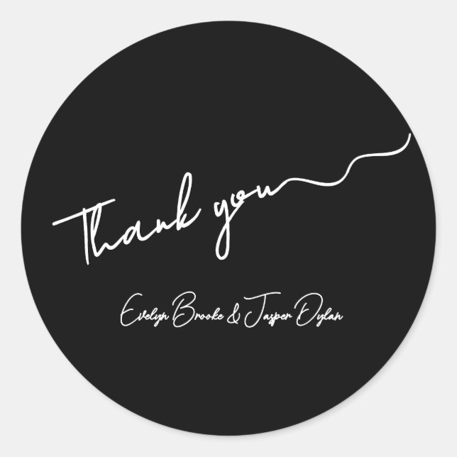 Modern Black Scripted Thank You Sticker (Front)