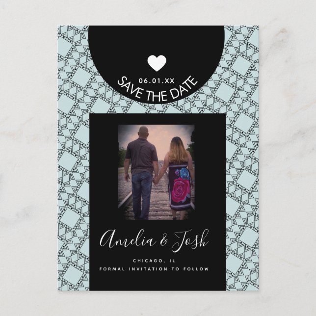 Modern Black Shapes Pattern Save the Date Postcard (Front)