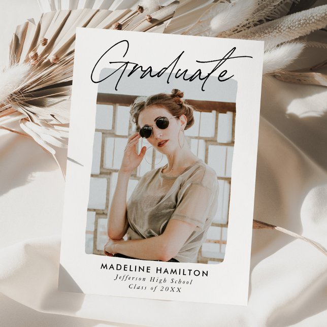Modern Black Signature Script Photo Graduation Announcement (Creator Uploaded)