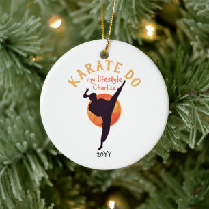 Modern Black Silhouette Martial Arts Japan Karate Ceramic Ornament