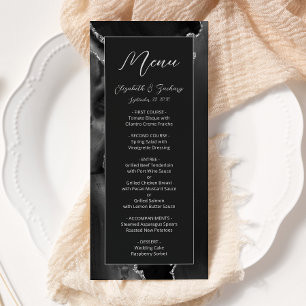 Modern Black Silver Agate Dark Wedding Menu
