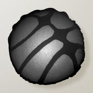 Modern Black Silver Basketball Ball Sports Round Pillow