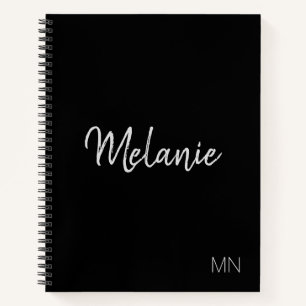Modern Black Silver Elegant Monogram Notebook