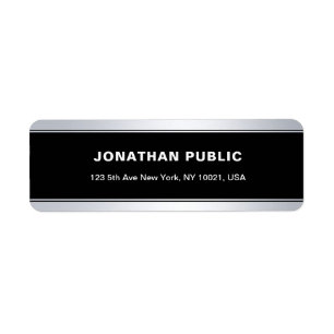 Modern Black Silver Elegant Plain Return Address