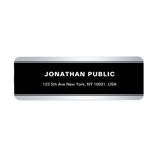 Modern Black Silver Elegant Plain Return Address (Front)