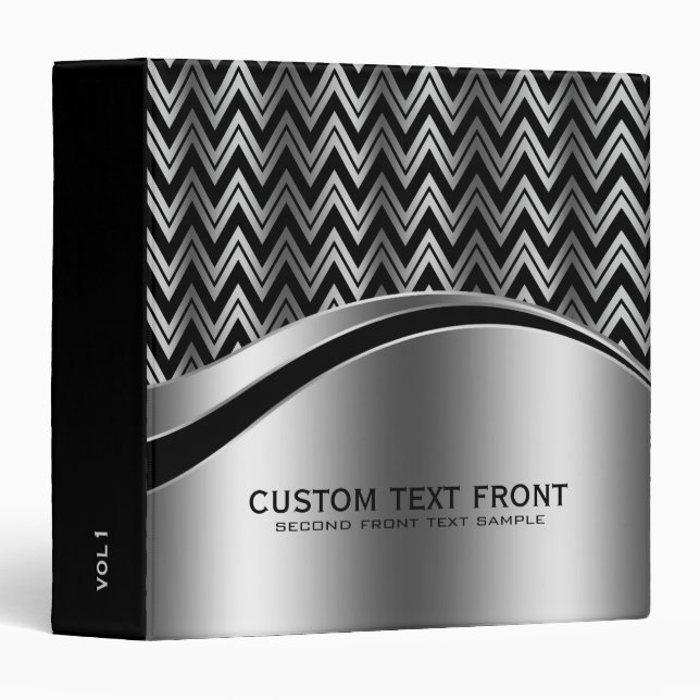 Modern Black & Silver Geometric Zigzag Chevron 2b Binder (Front/Spine)