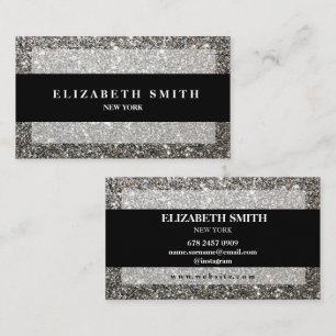 Modern Black Silver Glitter Business Card
