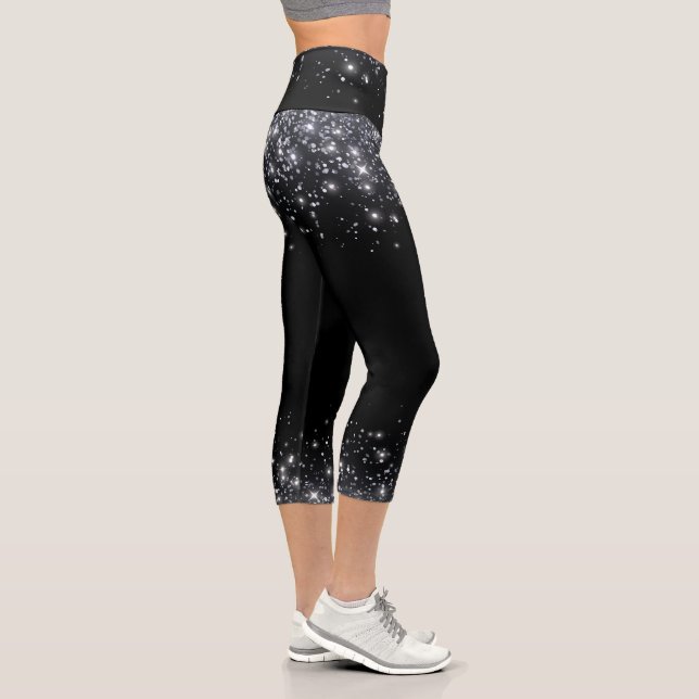  Modern Black & Silver Glitter  Capri Leggings (Right)