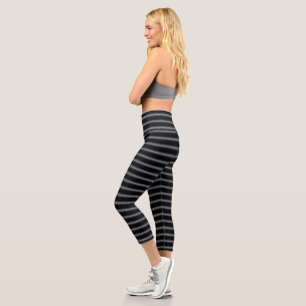 Modern Black & Silver Glitter Capri Leggings