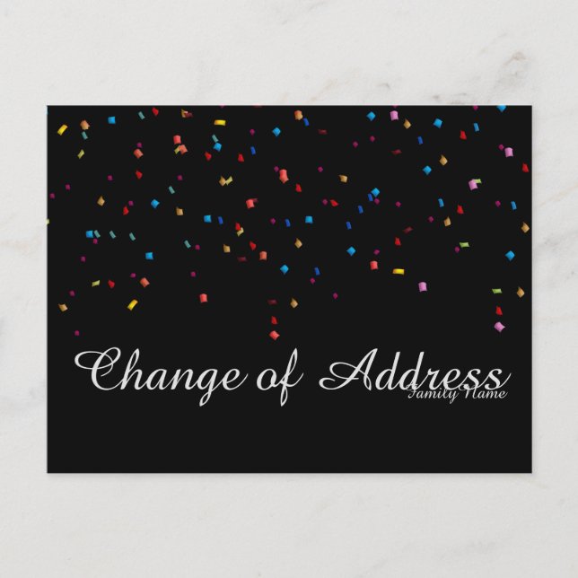 Modern Black Silver Glitter Change of Address Anno Announcement Postcard (Front)