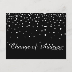 Modern Black Silver Glitter Change of Address Announcement Postcard