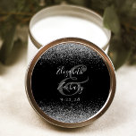 Modern Black Silver Glitter Edge Wedding Classic Round Sticker<br><div class="desc">This elegant modern wedding sticker features a faux silver glitter design on the top and bottom edge. Easily customize the silver grey text on a black background,  with the names of the couple in handwriting calligraphy over a large ampersand.</div>