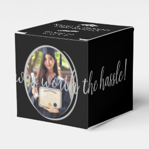 Modern Black & Silver Graduation Photo Diploma Cap Favor Box