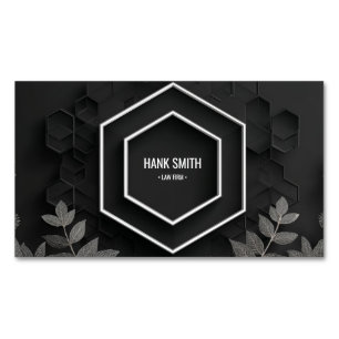 Modern Black Silver Leaf Hexagon 3D Honeycomb Magnetic Business Card