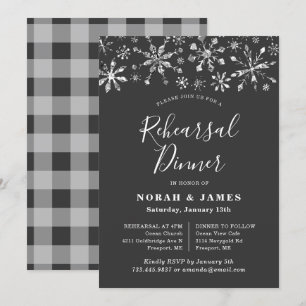 Modern Black Silver Winter Rehearsal Dinner Invitation