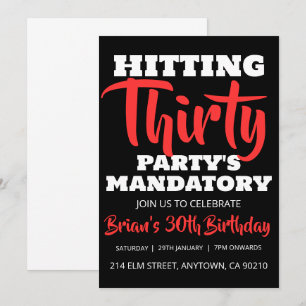 modern black simple adult 30th birthday invitation
