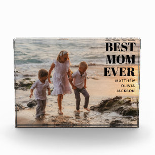 Modern Black Simple Kids Names Best Mom Ever Photo Block