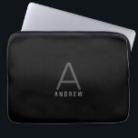 Modern Black Simple Monogram Initial Name Laptop Sleeve<br><div class="desc">Modern elegant and understated masculine monogram initial and custom name on a custom-printed personalized laptop sleeve in a classic minimal,  professional-looking sans-serif font for a simple and professional and modern look.</div>