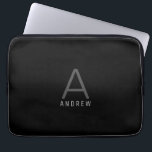 Modern Black Simple Monogram Initial Name Laptop Sleeve<br><div class="desc">Modern elegant and understated masculine monogram initial and custom name on a custom-printed personalized laptop sleeve in a classic minimal,  professional-looking sans-serif font for a simple and professional and modern look.</div>