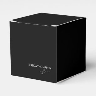 Modern Black Simple Script Business Monogram Name Favor Box
