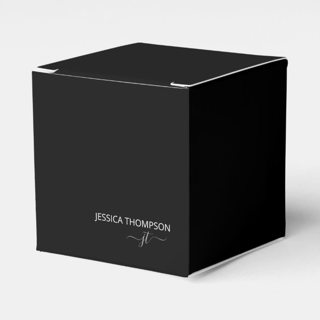 Modern Black Simple Script Business Monogram Name  Favor Box (Front Side)