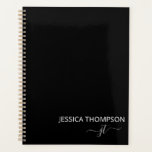 Modern Black Simple Script Girly Monogram 2025 Planner<br><div class="desc">Customized monogrammed simple script name and initial modern and elegant girly stylish Black and White Add Your Name with Girly Grey Initials. This personalized planner is perfect for Sweet 16,  Bridal Shower,  School,  Office,  or Wedding Planning for someone with simple elegance chic style.</div>