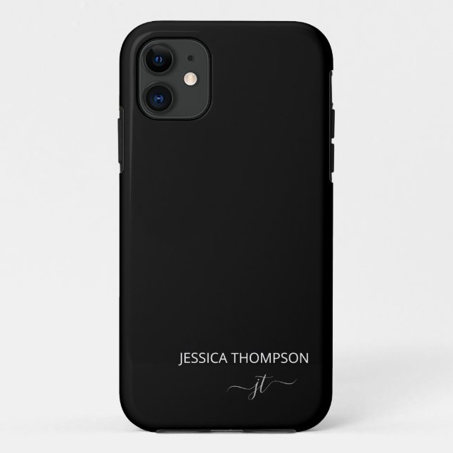 Modern Black Simple Script Girly Monogram Name Case-Mate iPhone Case (Back)