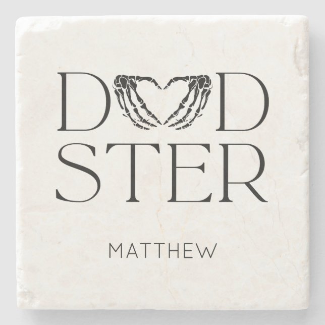 Modern Black Skeleton Scary Dadster Halloween Dad Stone Coaster (Front)