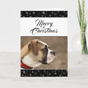Modern Black Snowflake Christmas Holiday Dog Photo Card