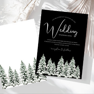 Modern Black Snowy Pine Forest Wedding Invitation