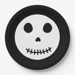 Modern Black Spooky Halloween Skull Paper Plate