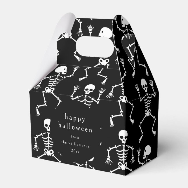 Modern Black Spooky Skeleton Halloween Custom Favor Box (Front Side)