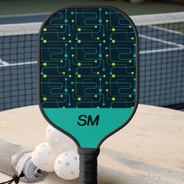 Modern Black Sports Geometric Line Pattern  Pickleball Paddle (Creator Uploaded)