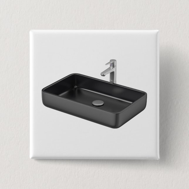 Modern black square bathroom sink with silver fauc 2 inch square button (Front)