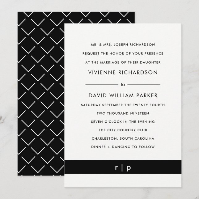 Modern Black Stripe |  Wedding Invitation (Front/Back)