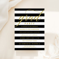 Modern Black Stripes Gold Custom Grad Party